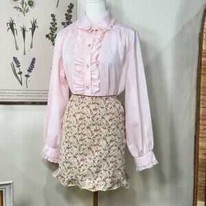 Vintage 90s Y2k Floral Ruffle Mini Skirt Cottage Dolly Himekaji Shoujo Girl XS